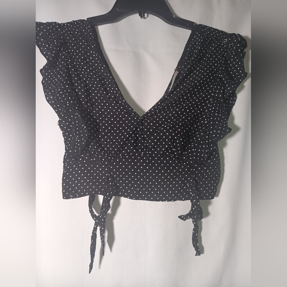 Free People Tops - Free People Chic Black Polka Dot Tie-Strap Top